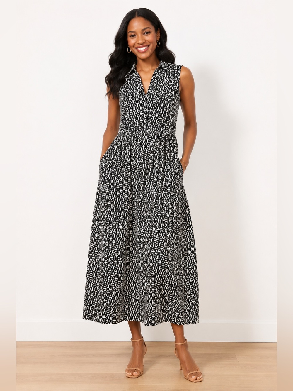 Pomander Place Black and White Printed Sleeveless Maxi Dress